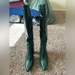 Green faux crocodile boots